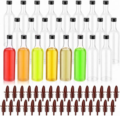 24 25 oz 24 Yinder Pcs Long Neck Plastic Bottles with Pourer Empty Clear Wine Liquor Bottles Pour with Pourers for Home
