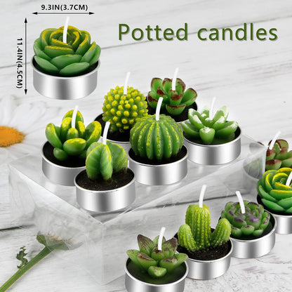 Outee 12 Pcs Handmade Cactus Tealight Candles - Delicate Succulent Candle Mini Tea Lights for Home Décor