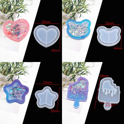 FineInno 9Pcs Resin Shaker Molds,Kawaii Quicksand Epoxy Casting Mold,Cat Animal Silicone Mold with 3 Sheets Film DIY Pendant Jewelry Decoration Craft