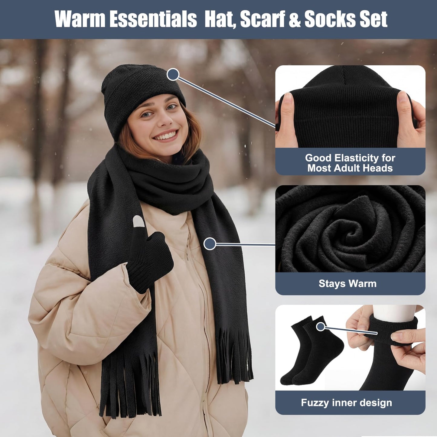 Shyyween Homeless Care Package Supplies Bulk Winter Emergency Blankets Beanies Hat Gloves Scarves Socks Bags for Men Women(6 Colors,300 Pcs)
