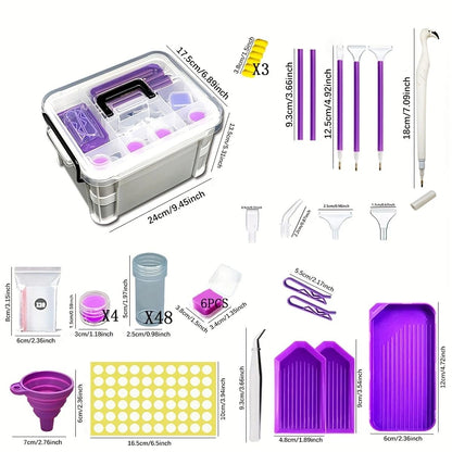 Huacan 111Pcs 5D Diamond Painting Tool Set Portable Tool Box with Handle Craft Jewelry Bead Storage Box