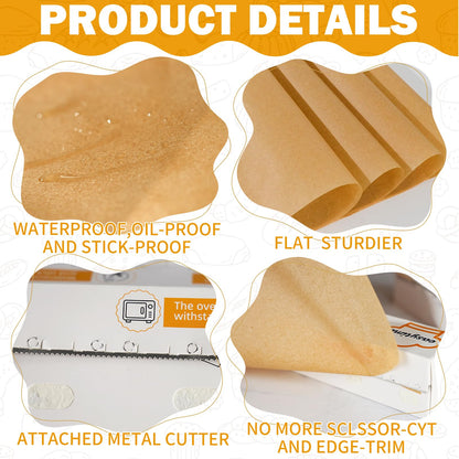 VIVAVENTURE Parchment Paper for Baking, Parchment Paper Rolls 12in x 197ft, 3 Rolls of 12in x 65.6FT, Parchment Paper Built-in Metal Cutter for Baking, Grilling, Air Fryer, Pans and Oven (Unbleached)