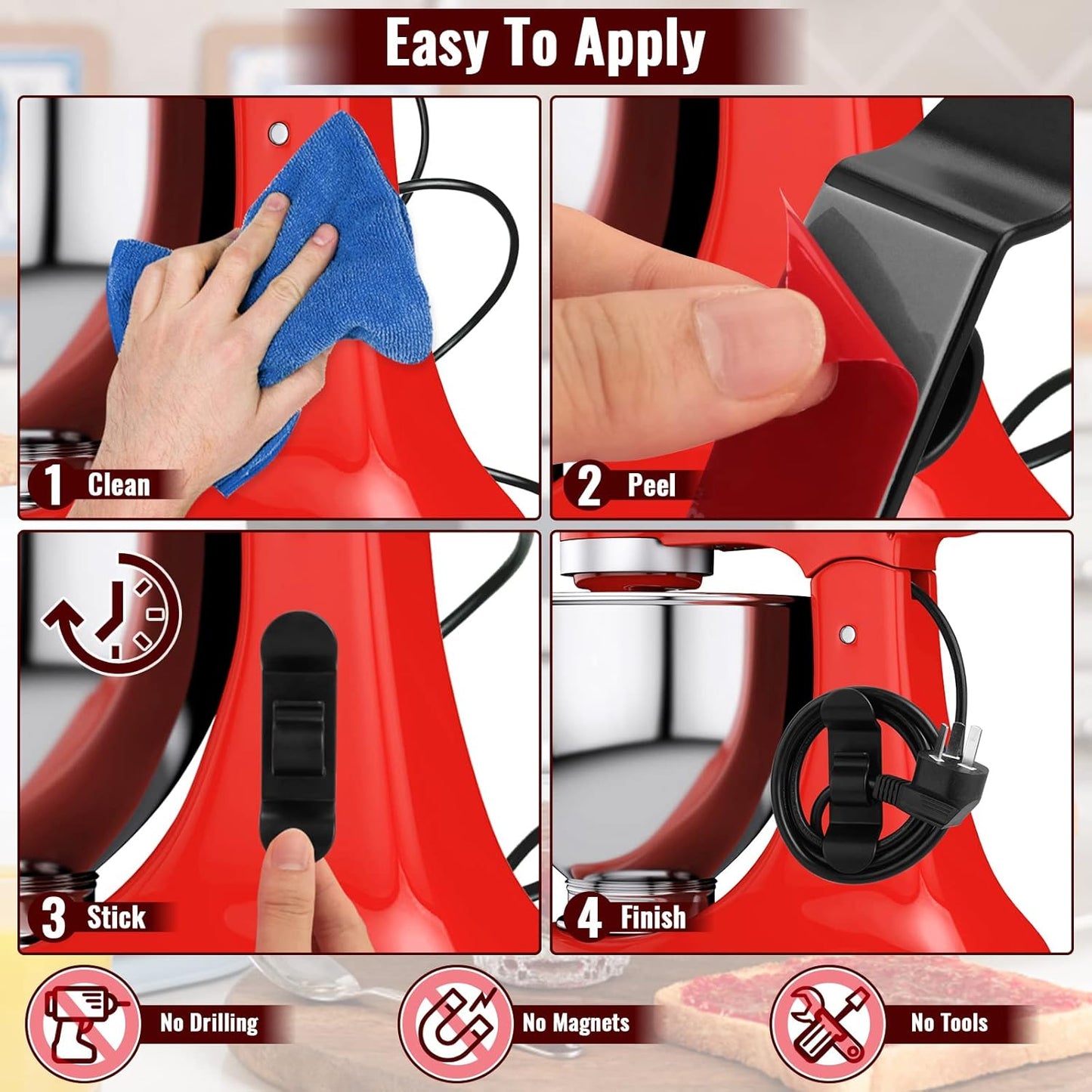 Cord Organizer for Kitchen Appliances, 6Pcs Black Cord Winder, Cord Keeper for Mixer, Coffee Maker, Air Fryer, Toaster