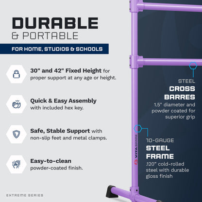 VITA Barre Portable Freestanding Double Ballet Barre, Extreme, 6 Ft Bars, Purple, Steel | Fixed Height, Made in USA, Home or Gym Exercise Equipment for Kids & Adults | Dance, Fitness, Pilates