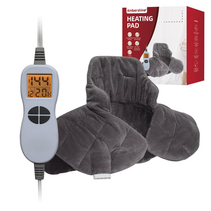Ambershine 17''x33'' XXXL King Size Heating Pad with 12 Temperature Settings & 4 Auto-Off Countdown Timers, Pain Relief for Back/Neck/Shoulders/Abdomen/Legs, Christmas Gifts for mom dad (Dark Gray)
