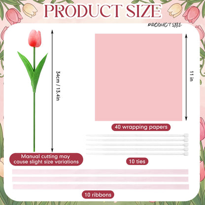 Zeyune Graduation Gifts Mini Faux Tulip Bouquet Kit, 10 DIY Artificial Tulip Flower Bouquets with Wrapping Paper and Ribbons, Class of 2026 Party Favors Gifts for Students Teachers Guests(Pink)