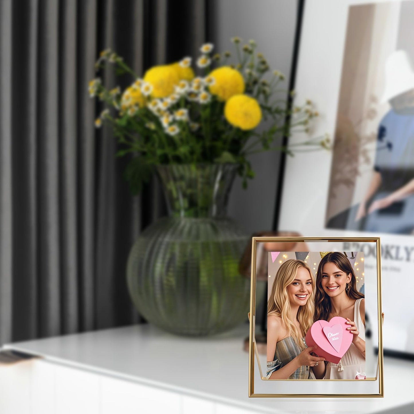 AhaGo Gold Floating Frame, 8"×10", Set of 2, Portrait, For Picture 7x9, 6x8, 5x7, Tabletop Shelf Photo Frames, Classy for Father Day, Wedding or Birthday
