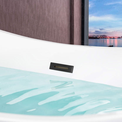 WOODBRIDGE 71" Acrylic Freestanding Bathtub Contemporary Soaking Tub , White Acrylic ( Matte Black Drain/Overflow),B0017 MB Drain &O