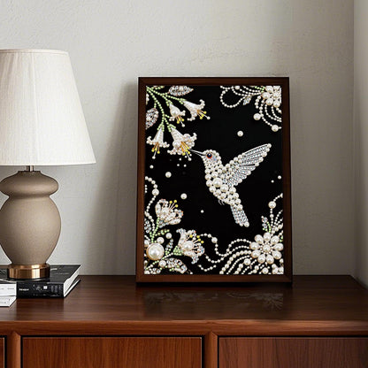 WSLWXSHM Pearl Diamond Painting Kits for Adults Hummingbird, 5D Special Shape Diamond Art Kits for Beginners, Crystal Rhinestones Diamond Painting for Home Wall Decoration Gift 12×16inch, Bird