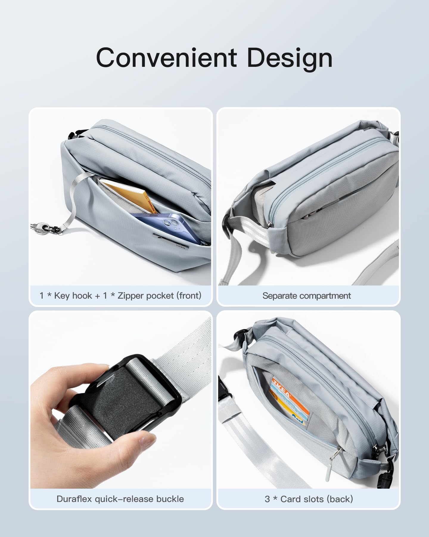 Inateck Sling Bag X, Multi-pocket Crossbody Shoulder Chest Bag with Adjustable Shoulder Strap, Water-resistant Waist Fanny Pack for Men, Women, Travel, Daily Use, Cycling, Hiking, Black, Large