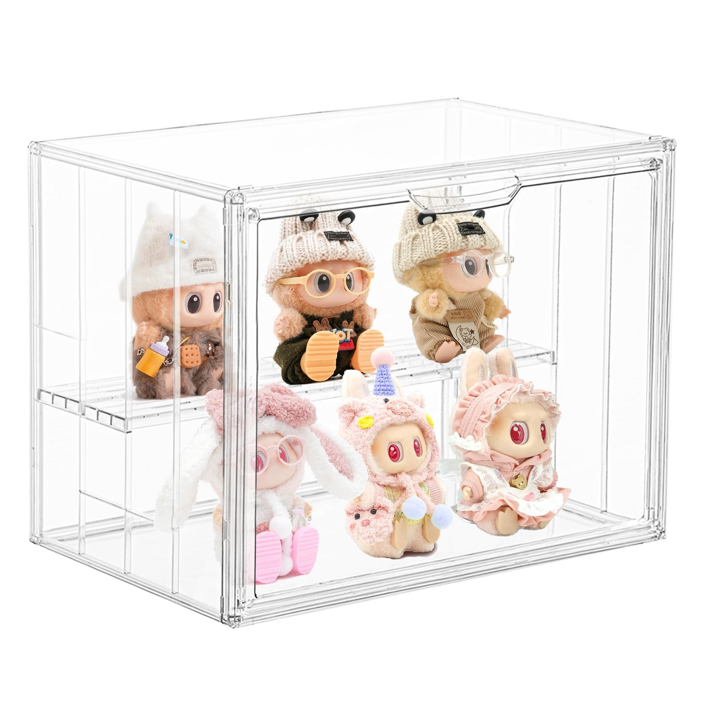 Clear Acrylic Display Case Upgrade 4 Tier Figure Display Cases with 3 Movable Dividers, Stackable Display Box Showcase with Magnetic Door for Collectibles (Large-1pack)