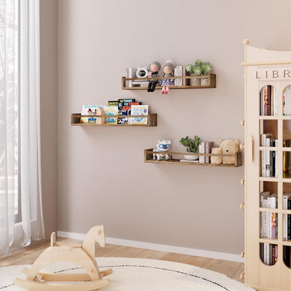 23.6 Inch Set 3, Fixwal Nursery Book Shelves for Kids Rooms, Floating Bookshelves for Wall of Baby Nursery Decor, Solid