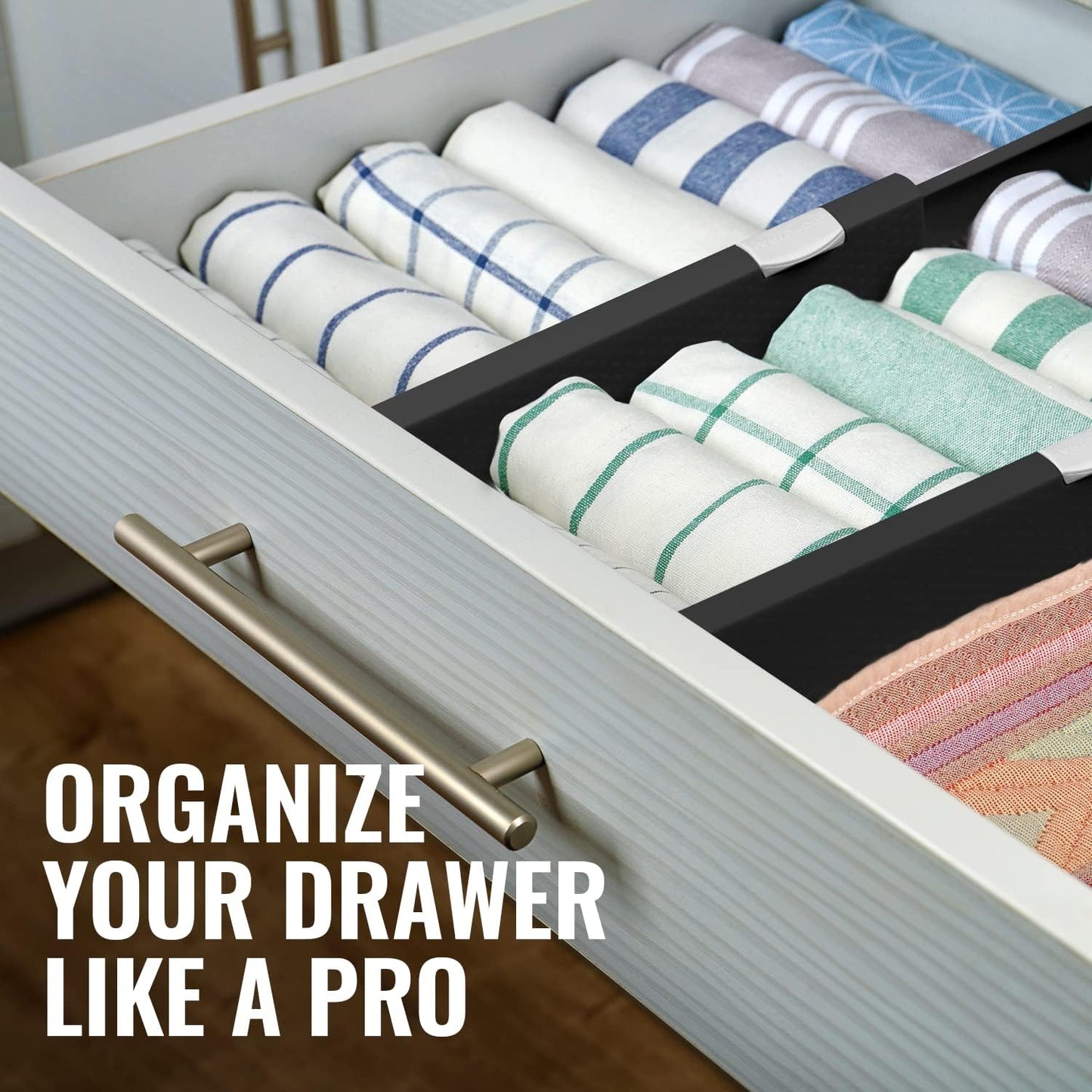 RAPTUROUS 4 Pack Deep Drawer Dividers, Adjustable Organizer for Clothing, Dresser, Kitchen, Black