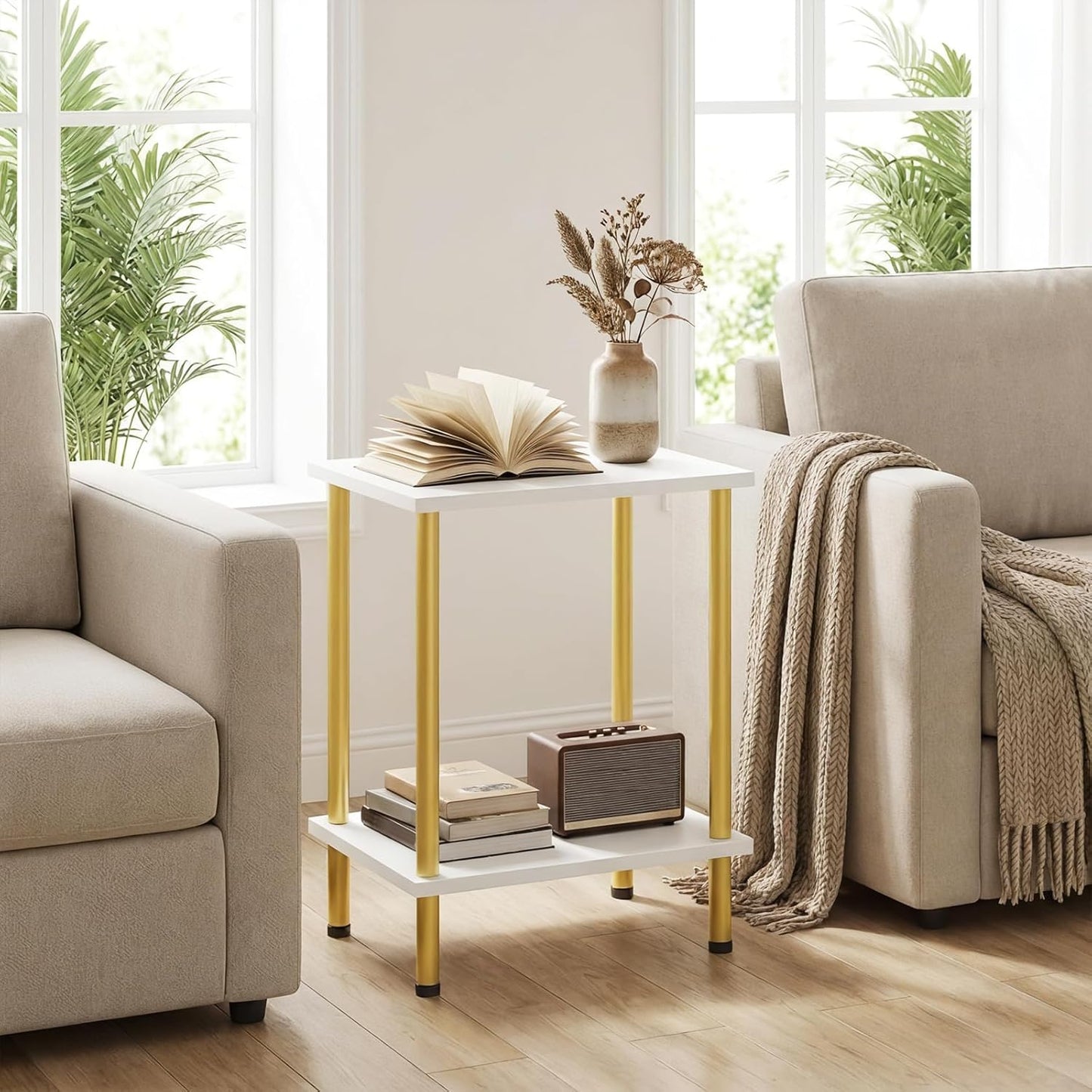 2-Layer DW09BZ01 HOOBRO End Table, Small Side Table, Nightstand with Storage Shelves, Sofa Table for Small Spaces