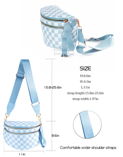 Spacious Checkered Nylon Crossbody Bag Bum Bag Checkered Handbags Wallets for Women