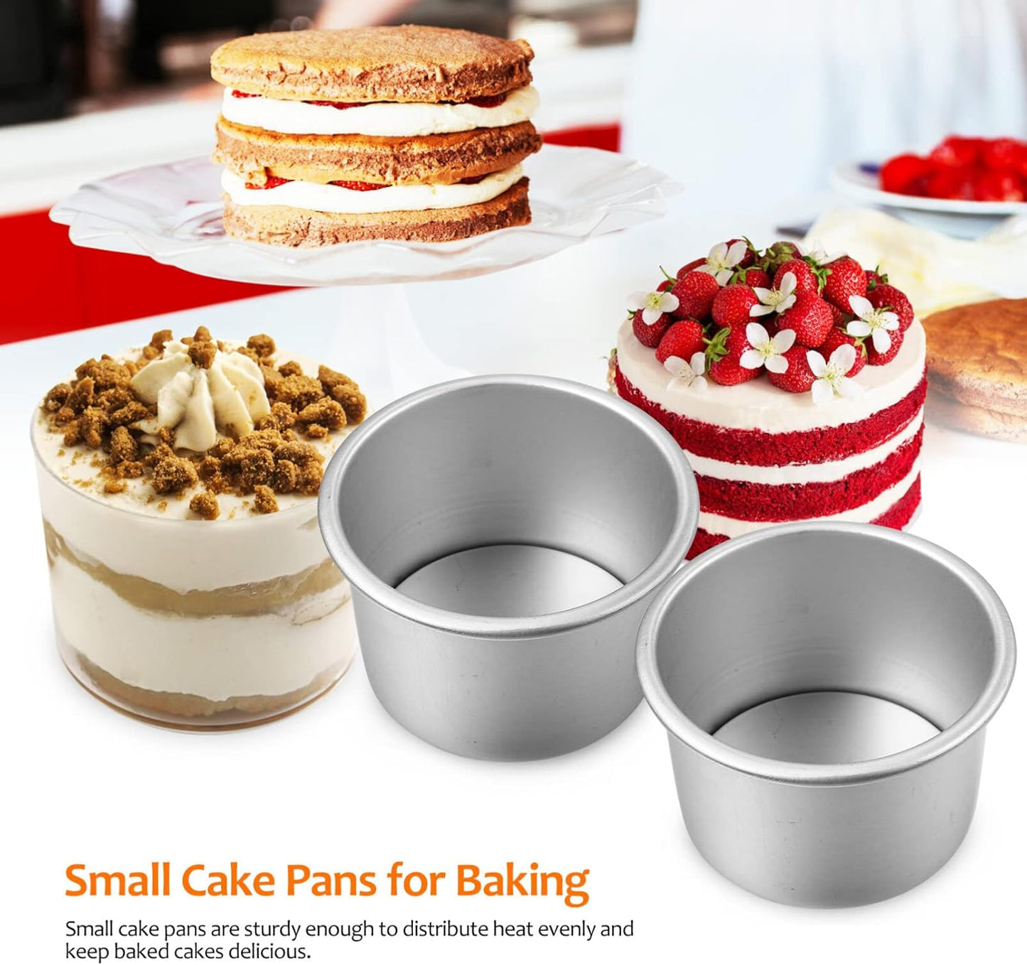 HOMSFOU 2 Inch Cake Pan Set of 4, Aluminum Alloy Round Baking Pans for Cupcakes, Brownies, Muffins
