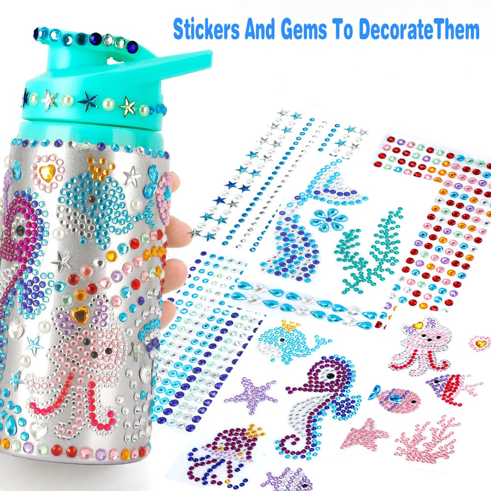 Graduation Gift for Kids, Decorate Your Own Water Bottle Kits for Girls Age 4 5 6 7 8 9 10-12 Year Old Girl Gifts, Mermaid Gem Diamond Painting DIY Arts and Crafts Gifts for Birthday Party Favors