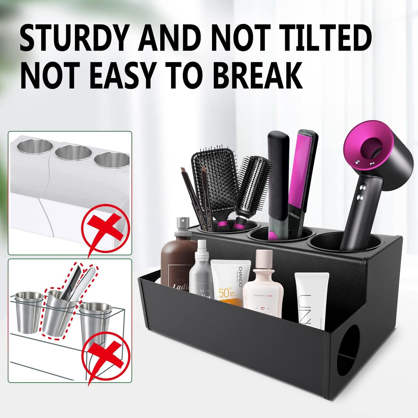 Hair Dryer Holder, Wall Mounted Hair Accessories Organizer for Bathroom Counter, Stainless Steel Storage
