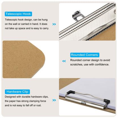 PATIKIL 8.9 x 12.4" Horizontal Clipboard, 3 Pcs Extra Large Landscape Layout Hardboard with Low Profile Clip, Paper Legal Size Board for Lap, Drawing, Sketching, Office,Brown