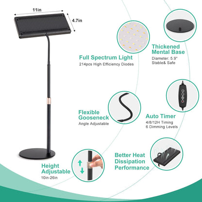 LBW 4/8/12H 10"-26" 6 Desk Grow Light, Full Spectrum Plant Light for Indoor Plants, Grow Lamps with Timer, Height