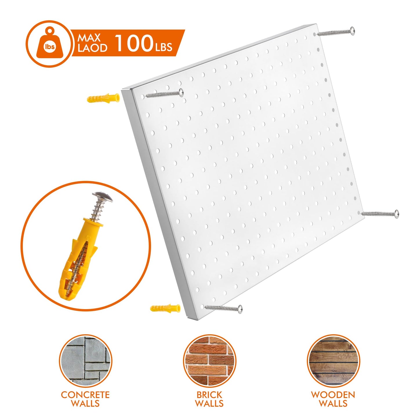 G.CORE Heavy Duty Metal Pegboard Organizer - Wall Storage Steel Peg Board Panels Set 1/4 inch Round Holes 17"x13" 2 Pack Garage Craft Tool Display Hanging Rack Organization Kit with Mounting Hardware