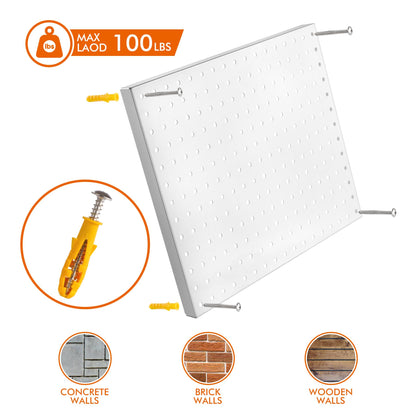 G.CORE Heavy Duty Metal Pegboard Organizer - Wall Storage Steel Peg Board Panels Set 1/4 inch Round Holes 17"x13" 2 Pack Garage Craft Tool Display Hanging Rack Organization Kit with Mounting Hardware