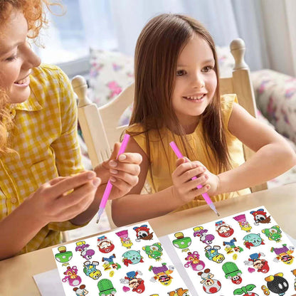 PICNICFUN Diamond Kits Stickers for Kids,24 PCS 5D DIY Cute Cartoon Characters and Animals Handmade Digital Paint Rhinestone Mosaic Sticker Making for Kids,Children Art Craft