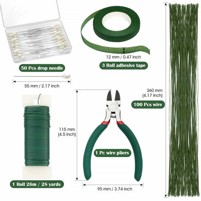 PAXCOO Floral Arrangement Kit with Green Tape and Wire, Boutonniere Flower pin, Wire Cutter for Wreath Making Supplies