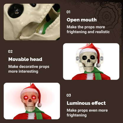 PUIWNON 4.1ft Hanging Skeleton Santa Decoration Light-Up Christmas Halloween Outdoor Decor for Garden Lawn Porch Party