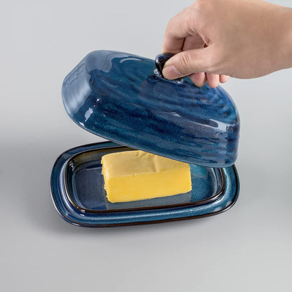 Countertop, Butter Dish with Lid, Ceramic Butter Keeper Holder with Cover and Handle for Porcelain Butter Container