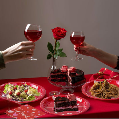 Dereinwo 50Pcs Valentines Day Large 12" x 10" Oval Paper Plates and Napkins Disposable Heavy Duty Paper Plates and Napkins for Valentines Day Party Supplies