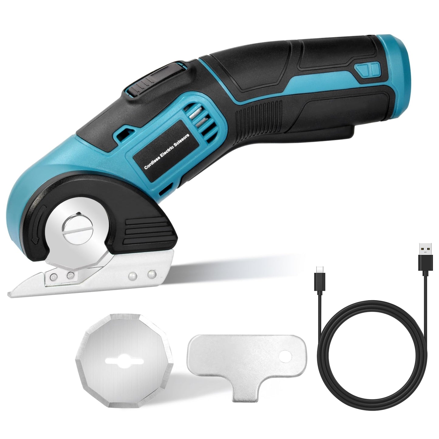 Tyimble 4V Cordless Electric Scissors Heavy Duty Cardboard, Fabric, Leather & Carpet Cutter with Brushless Motor & USB-C Charging, Includes 2 Tungsten Blades Tool Kit for DIY, Crafting, Industrial Use