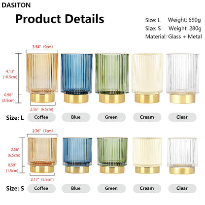 DASITON Makeup Brush holder Organizer,Crystal Cosmetic Makeup Brush Glass Brushes Storage Holder, Vintage Make Up Brush Cup Pen Pencil Holder striped vase(Clear L)