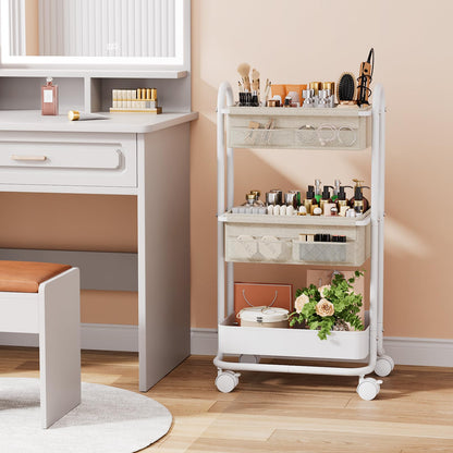 Modanais Baby Diaper Caddy Organizer Cart - 3 Tier Rolling Storage Cart with Wheels, Baby Essentials Nursery Storage, Detachable Dividers - for Crib, Bedroom, Art & Craft Organizer (Off White)