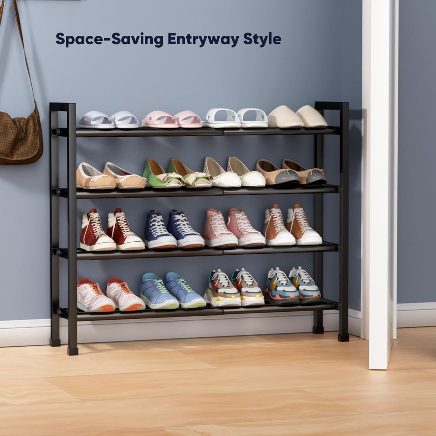 4-Tier Rack,17"-33" Closet,Metal Abiglifty Expandable Shoe Adjustable Shoe Rack for Shoes Shelves for Front Door