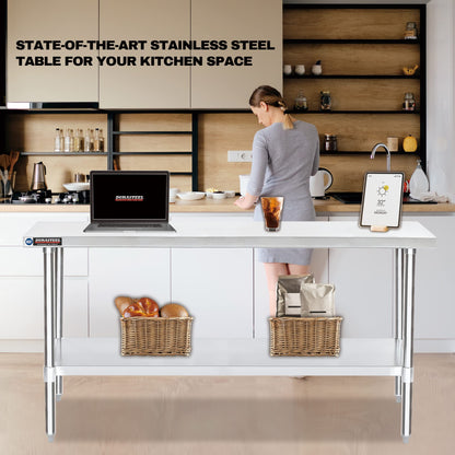 DuraSteel 30x72 Stainless Steel Prep Table - NSF Commercial Kitchen Metal Worktable - Large Laboratory Benches with Under Shelf - For Laundry Room, Kitchen, Garage, Restaurant