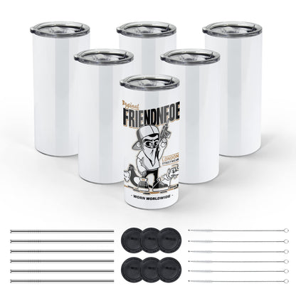 AGH 6 Pack 22 oz White Sublimation Tumblers with Metal Straw, Stainless Steel Double Wall Insulated Straight Fatty Cups Blank with Splash Lid
