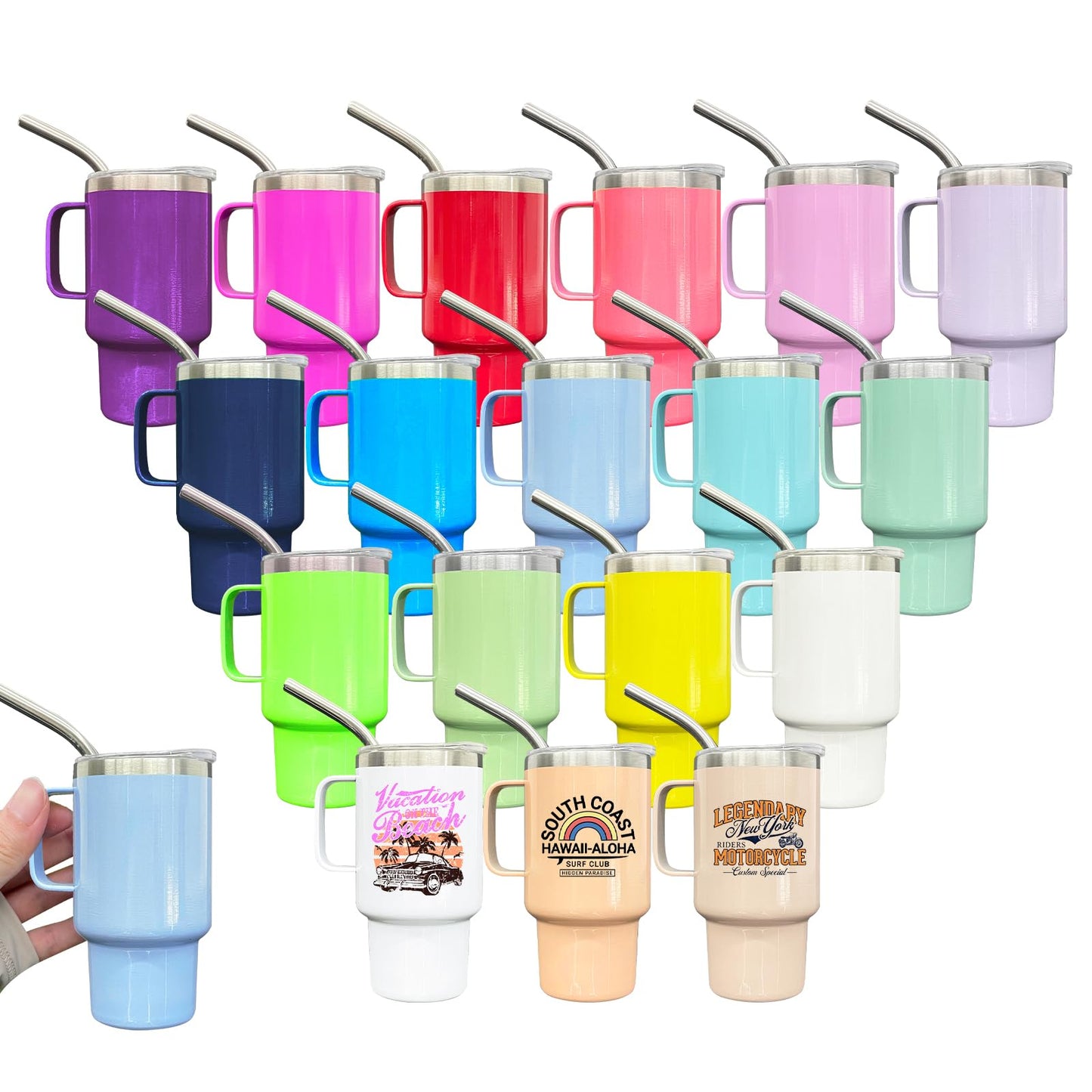 FunTrans 3oz Mini Tumbler Shot Glass with Straw and Lid, 18 Pack Stainless Steel Sublimation Shot Glasses with Handle for Wedding Party Whiskey Cocktail Bar（Color Mix）