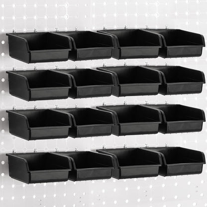 Foraineam 16 Pack Pegboard Bins with Metal Hooks, Black Garage Workbench Bins Cups Peg Board Accessories Kit, Pegboard Tools Organizer for Hardware, Workshop, Craft Room, Tool Shed, Hobby Supplies