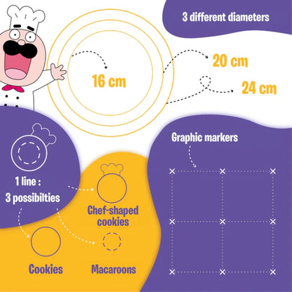 Chefclub Kids Silicone Baking Mat – 12" x 15" Reusable Non-Stick Baking Sheet with Graphic Markers – Food Safe BPA-Free for Kids Cookies, Pizza, Biscuits – Even Heat Distribution, Dishwasher Safe