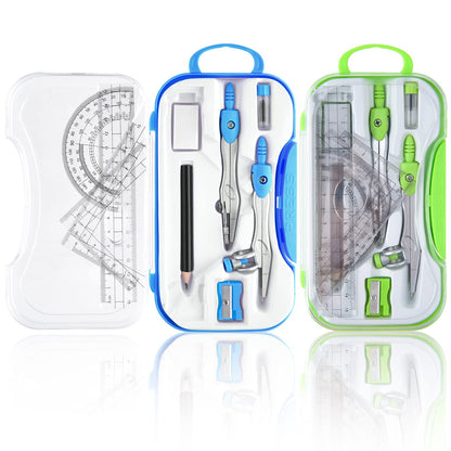 Coopay 2 Sets Math Geometry Kit, 10 Pieces Student Supplies Per Set Includes Ruler, Triangles, Protractor, Compass, Eraser, Pencil Sharpener, Lead Refills, Pencil, for Drafting and Drawings