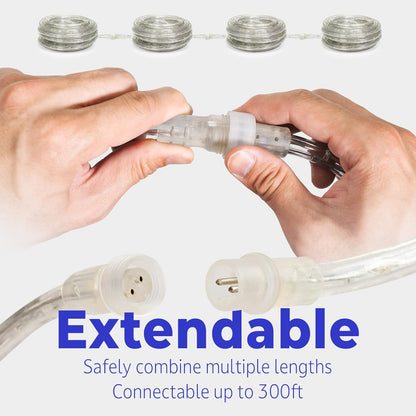 WYZworks 25ft LED Outside Rope Lights, 288 LEDs, Waterproof, Connectable, Cool White Christmas Landscape