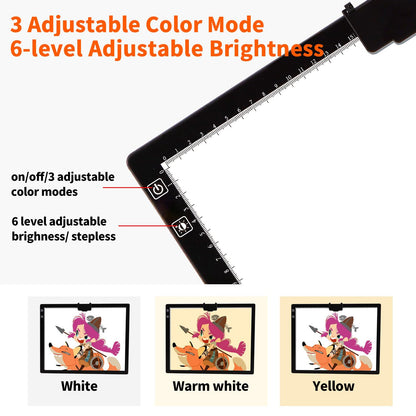 YINGWOND Rechargeable A3 LED Light Pad with Carry Bag, Adjustable Brightness Light Box with 3 Colors, Built-in Stand, 2500mAh Battery, Magnetic Clip, Light Board for Tracing Diamond Painting Sketching
