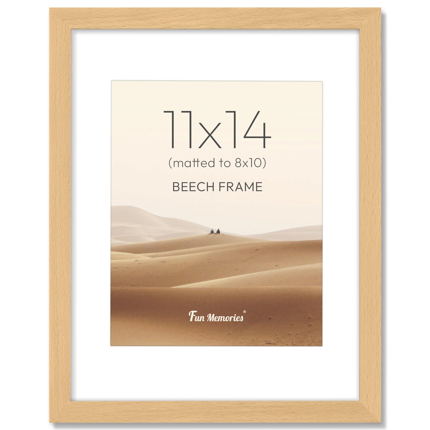 Fun Memories 11x14 Picture Frame, USA-Sourced Beech Wood Photo Frames with HD Tempered Glass, 11x14 Wood Frame Matted to 8x10, Rustic 11 x 14 Picture Frames, Horizontal or Vertical Wall Display