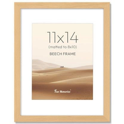 Fun Memories 11x14 Picture Frame, USA-Sourced Beech Wood Photo Frames with HD Tempered Glass, 11x14 Wood Frame Matted to 8x10, Rustic 11 x 14 Picture Frames, Horizontal or Vertical Wall Display
