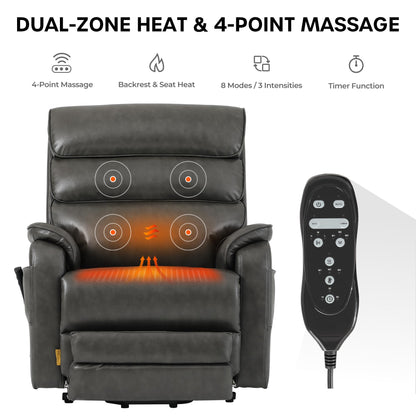 DYNOX 400 LBS Big Tall Man Large-Wide Power Dual Motor Lift Recliners Chairs for Elderly, Lay Flat Lift Chair with Infinite Positions, Heat & Massage, Extended Footrest (9298L,Faux Leather,Grey)