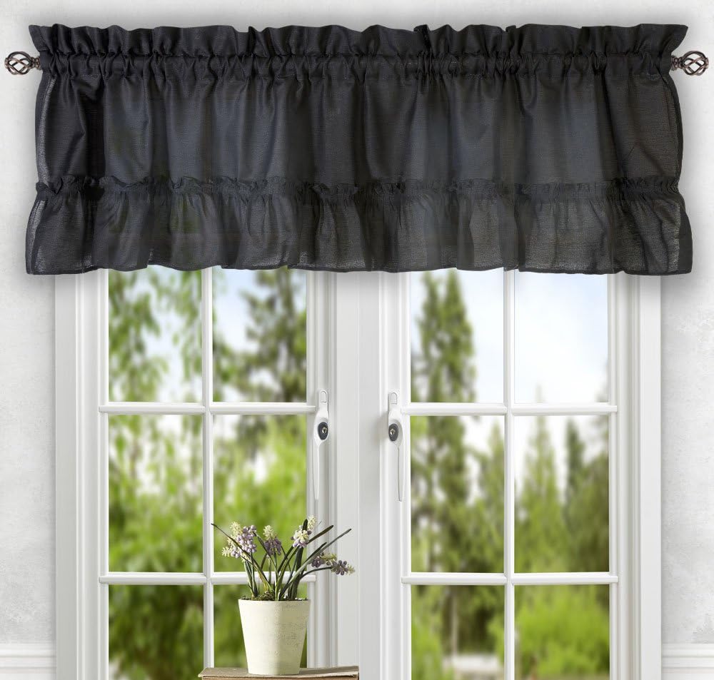 Ellis Curtain Stacey Sheer Tailored Tier Pair Curtains, 56" x 30", Black