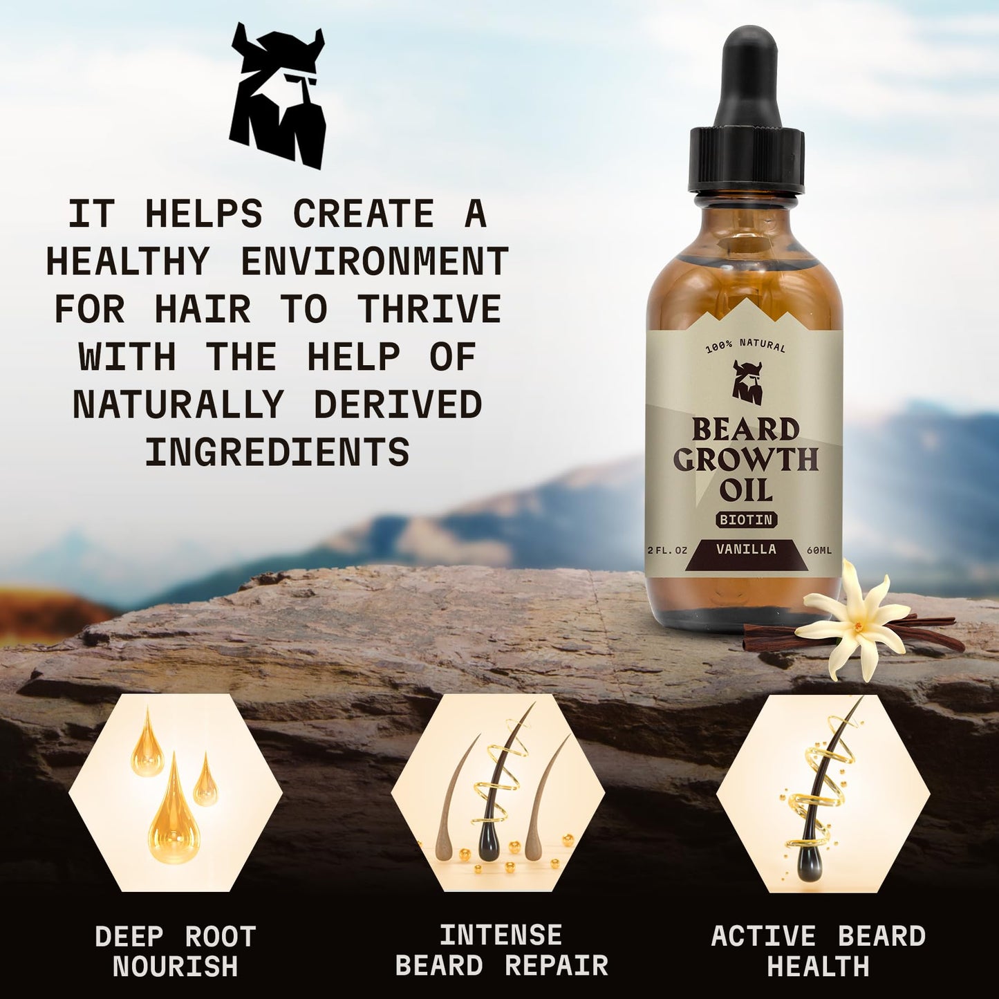Striking Viking Beard Oil with Biotin for Men - 2 Fl Oz, 1 Pack, Sandalwood - Thickening & Conditioning Beard Growth Oil & Serum with Argan & Jojoba for Hydrated Facial Hair