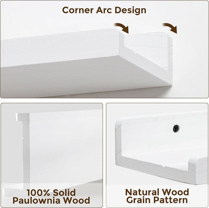 16 inch Set 3, Floating Shelves for Wall, Solid Wood Picture Ledge Shelf for Wall Storage, Nursery Book Shelves