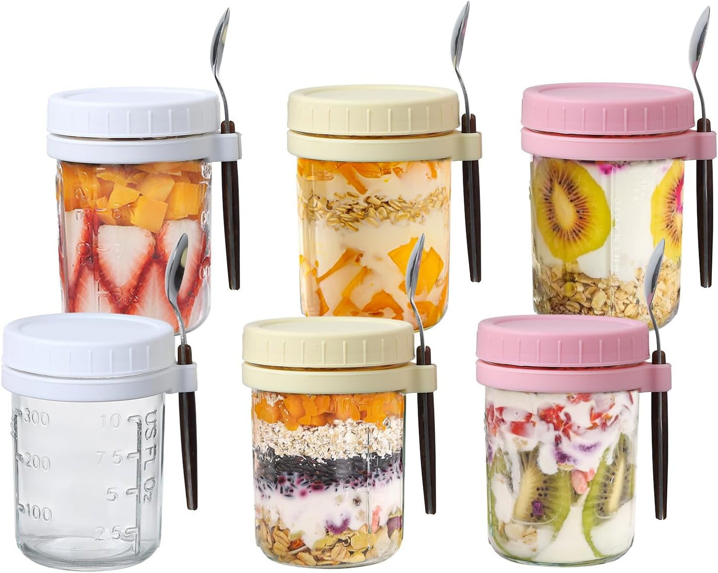 6 Pack Spoons,16 Oz (3 novelinks Overnight Oats Containers with Lids and Mason Jars, Leak Proof Overnight Oats Jars